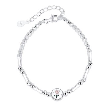 RJ New York 甜美鬱金香圓牌銀白串珠手鍊(銀色)