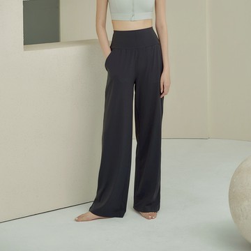 寬鬆修身闊腿長褲-墨灰