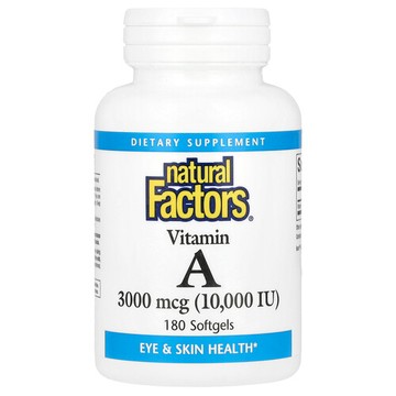 Natural Factors, 維生素 A，3,000 微克（10,000 國際單位），180 粒軟凝膠
