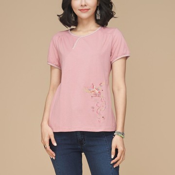 古典美 圓弧刺繡顯瘦T桖【53004】