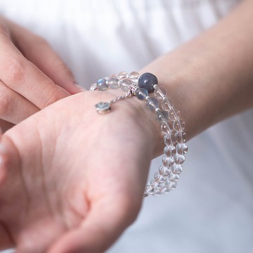 白水晶拉長石手鍊|拉長石925純銀手鏈 天然石水晶客製化禮物