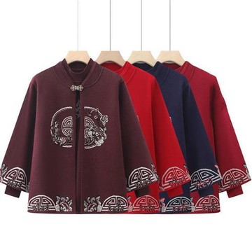 【米蘭精品】現貨+預購 高級針織衫上衣秋冬毛衣開衫寬鬆大碼休閒女裝媽媽裝-中國風造型女外套4色74mo58