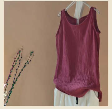 夏裝新款簡約百搭棉麻文藝中長打底衫小背心 寬松