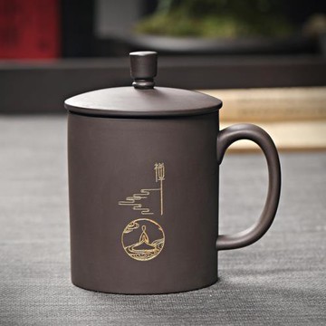 紫砂杯原礦紫泥手工全泡茶家用男女士款大容量茶杯帶蓋杯子茶杯