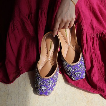 復古亮紫雪花釘珠鞋 / 重工刺繡貴婦風 / 印度巴基斯坦手工款