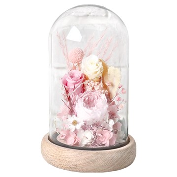 永生花燈 教師節/情人節禮物 高硼矽玻璃罩+LED燈  淺粉色