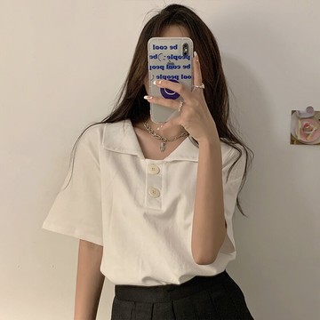 大碼白色polo領t恤女短袖夏季2022年新款胖mm韓版寬松百搭上衣潮