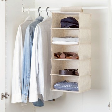 【UDiLiFE】 生活大師 森 棉麻 大五格 收納掛袋 懸掛式收納盒 衣櫃分層掛袋 懸掛式多層收納袋 衣櫃收納