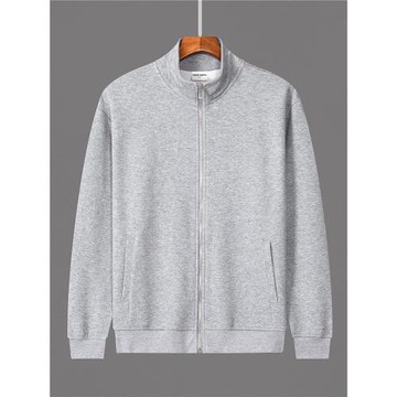 美式重磅珠地空氣層拉鏈開衫純色衛衣春秋寬松立領男士夾克外套