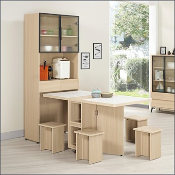 2.7尺仿石面多功能組合餐桌櫃全組 /2.7尺收納櫃/ 仿石面折合桌 餐邊櫃 餐櫃 廚櫃 蝴蝶桌 【149B17011】Leader傢居館149-A546+A546-2