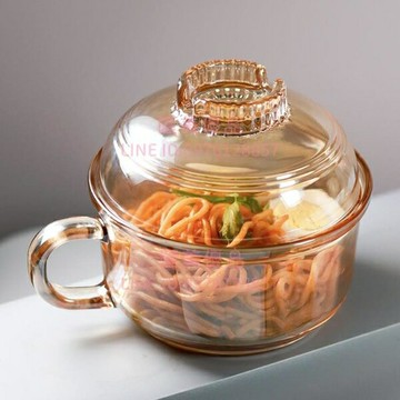 碗日式玻璃泡面碗女帶蓋湯碗大號宿舍用學生面碗神器帶把手【聚寶屋】