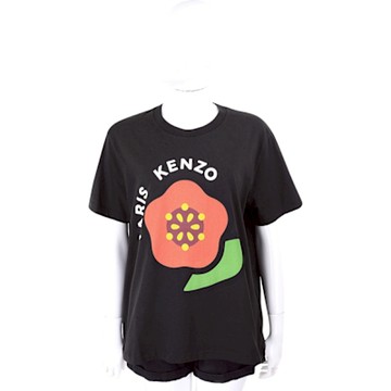 KENZO Pop Q版扶桑花字母印花寬鬆版短袖TEE T恤(女款/黑色)