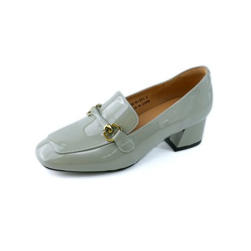 (限時⬊5折)GREEN PINE方頭馬銜扣牛漆皮樂福粗跟鞋 灰薄荷綠色 (00393219)