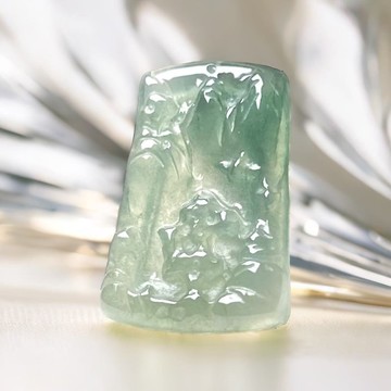 冰種油青翡翠山水牌項鍊 | 天然緬甸玉翡翠A貨 | 送禮