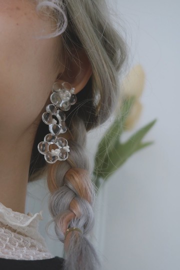 花與花與花耳環\夾式耳環 耳夾 925銀耳針 樹脂 大耳環 浮誇耳環