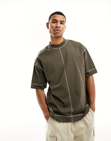 ASOS DESIGN oversized t-shirt with stitch detail in brown