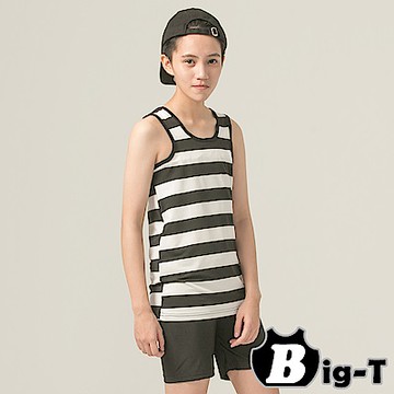 泳衣束胸 黑白寬條紋無袖套頭泳衣褲組(S-2XL) BIG-T
