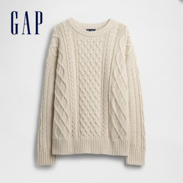 【GAP】女裝|圓領長袖針織衫-米色(820733)