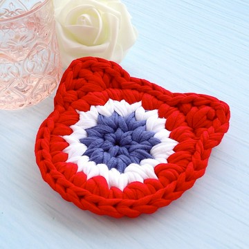 法式貓咪  紅白藍 手工鉤織杯墊 / 隔熱杯墊 禮物訂製