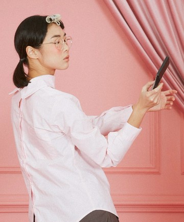 前後反穿拼色包邊襯衫