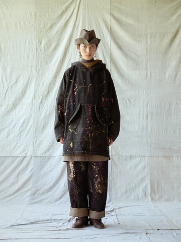 日系復古 純棉植物染牛仔連身裙 連帽套頭衫