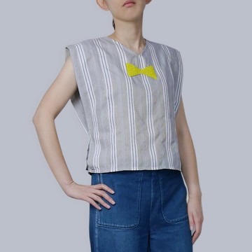 直條細棉繡珠蓋袖背心