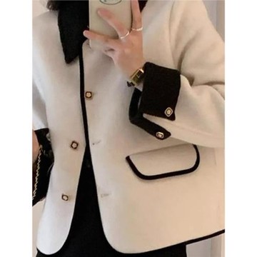 2024秋冬新款小香風短款翻領高級感顯瘦小個子針織開衫上衣外套