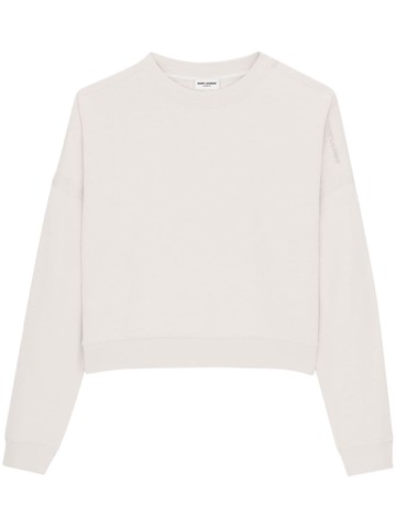 Saint Laurent - logo-embroidered cotton jumper - women - Cotton - M - Neutrals