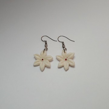 Tom Hu，耳環，耳環，花癡，白，手工製作，泰國粘土製成，金屬耳環。