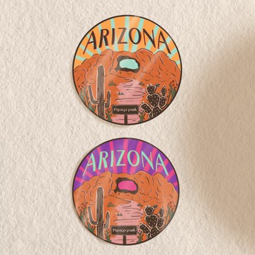 迷你海報紙磁鐵貼- 亞利桑納沙漠 插畫 亮面 冰箱貼 (2入)