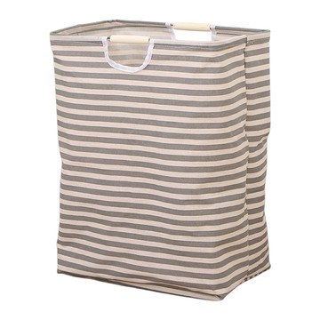 橡合杉 折疊手提布藝髒衣收納筐 粗橫條紋款  灰色 + 白色  53 x 40 x 27cm