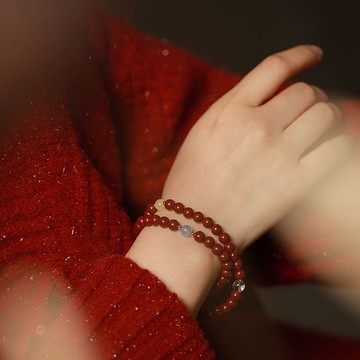 硃砂手鍊 保真天然原礦高含量朱砂紫金砂手串多圈多寶五行手鏈女本命年