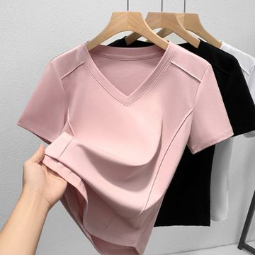 設計所在 專注內搭系列 重磅絲光棉T恤V領短袖魚骨收腰上衣(6色 M-3XL可選)