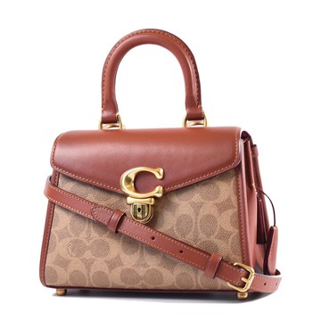 COACH 專櫃款 Sammy 21 緹花LOGO防刮插釦手提斜背二用包-棕色
