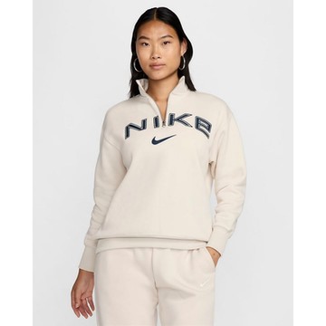 NIKE 耐吉 女長袖上衣-米藍色 AS W NSW PHNX FLC OS LOGO QZ-FV7680104