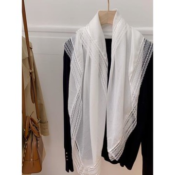 秋季女款100厘米蕾絲邊棉麻方巾 春秋薄款外搭披肩韓版優雅絲巾