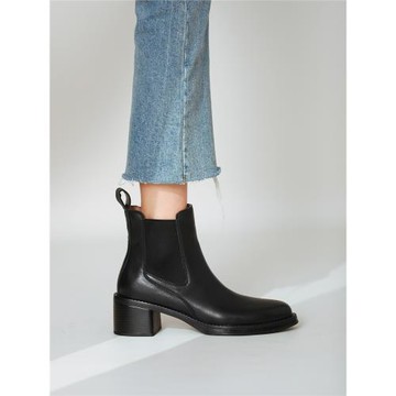 馬丁靴女2023新款秋季冬尖頭粗跟英倫風復古女鞋切爾西棕色短靴子