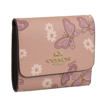 COACH - 蝴蝶印花皮革短夾 (粉色)