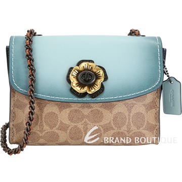 COACH Parker 18 山茶花旋釦漸層皮革肩背包(松石綠) 1840024-08