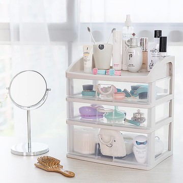 韓式大塑料辦公桌面抽屜式收納柜宿舍簡約梳妝臺化妝品整理盒架