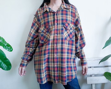 XL - OshKosh B'Gosh 棉質格紋襯衫 黃色 海軍藍 棕色 紅色 夾克