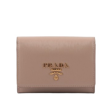 PRADA 浮雕Logo 水波紋皮革翻蓋卡夾/零錢包(藕粉色) 1MH026 2B6P F0236