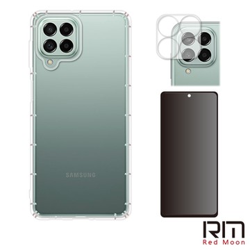 RedMoon 三星 M53 5G 手機殼貼3件組 空壓殼-9H防窺保貼+高鋁鏡頭貼