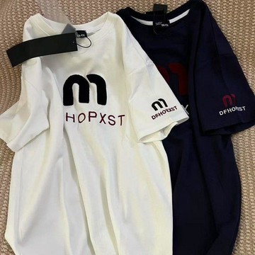 重工刺繡100%純棉白色短袖t恤女寬鬆夏季港味chic情侶半袖上衣ins 7H