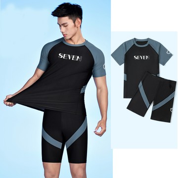 比基尼妮.克滕男泳衣短袖二件式浮潛衣五分褲(L-5L)