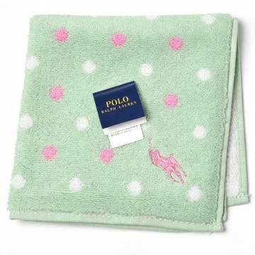 RALPH LAUREN POLO 薄荷綠波點馬球圖騰雙面小方巾(28CM)