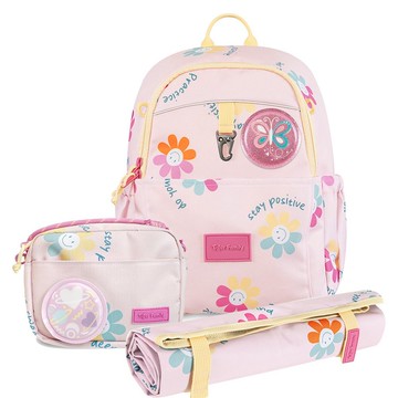 三件組 兒童趣味輕巧休閒背包(小尺寸)-花花世界 附斜背包 野餐墊