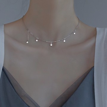 925純銀星星流蘇項鏈女年新款設計感版ins風簡約鎖骨鏈