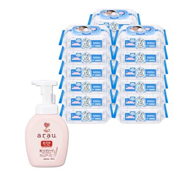 【Baan 貝恩】 保養柔濕巾80抽18包+【愛樂寶】 溫和洗手慕斯300ml(洗手泡泡)