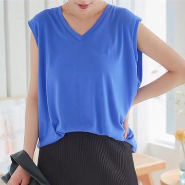 日本 Kobe Lettuce - 定番款率性無袖上衣(領可選)-藍